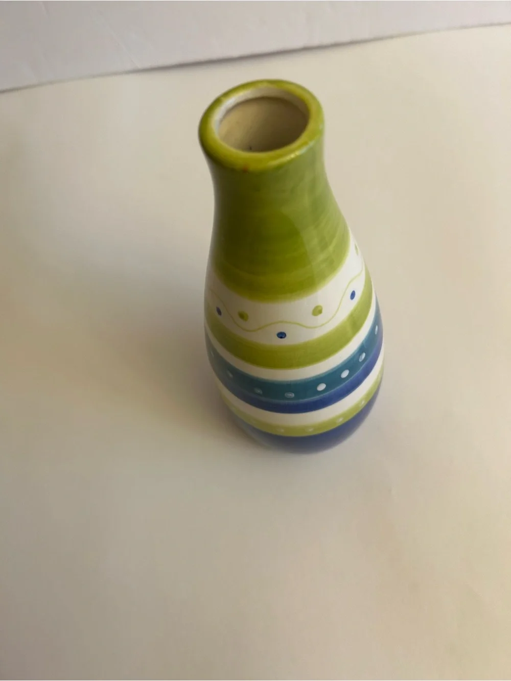 Striped Ceramic Decorative Vase in Blue and Green